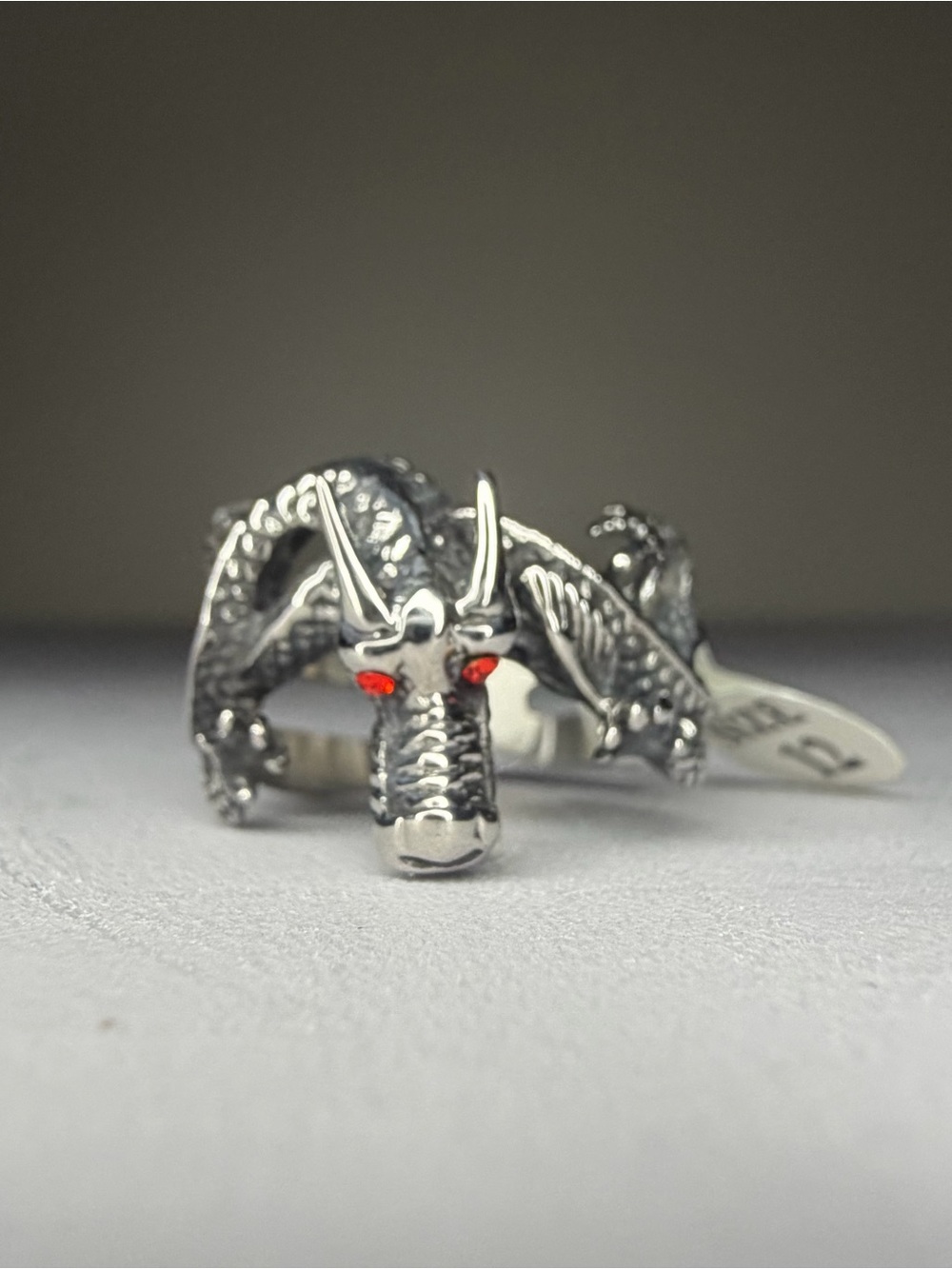 Silver Dragon Ring with Red Eyes